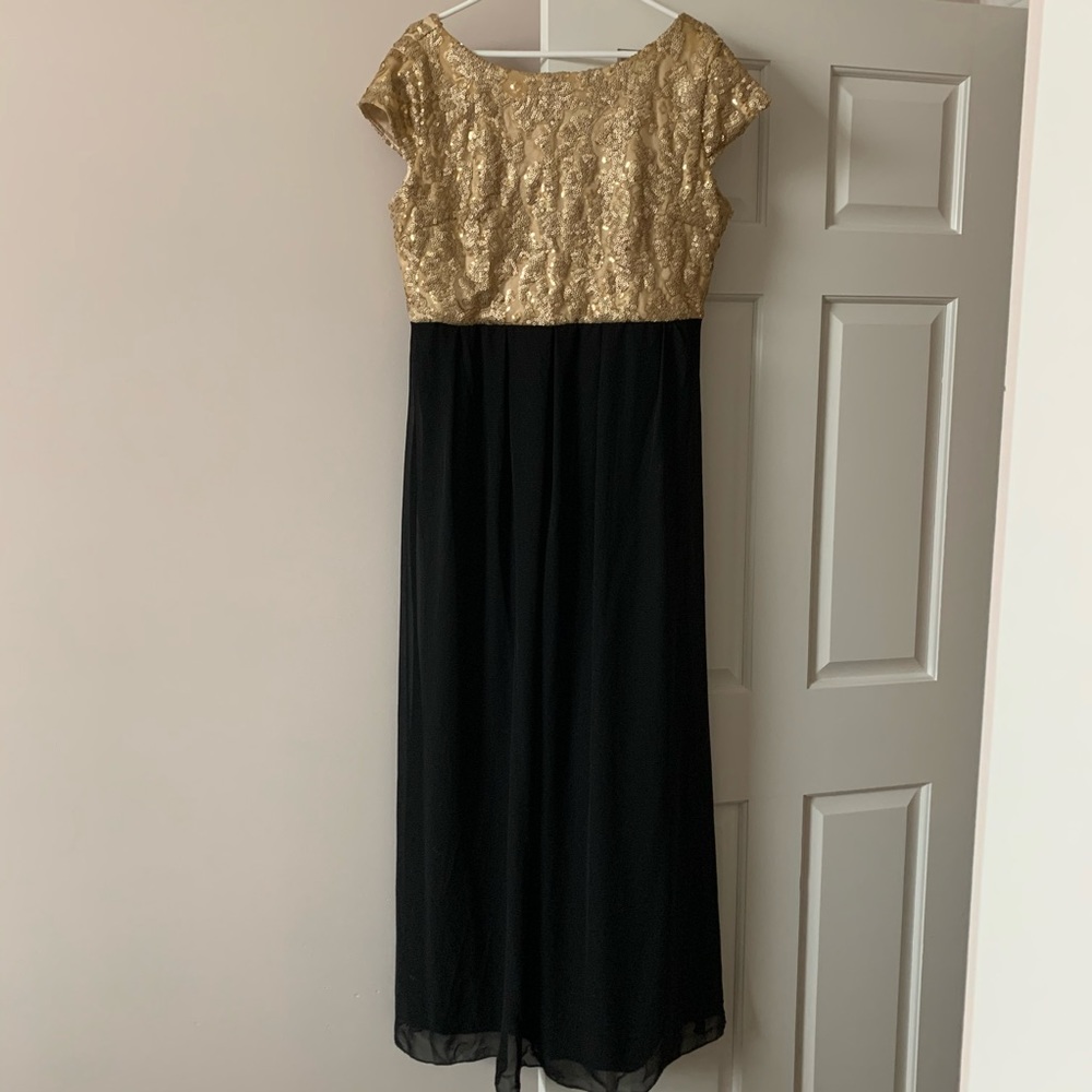 Gold sequin dress with black chiffon bottom
